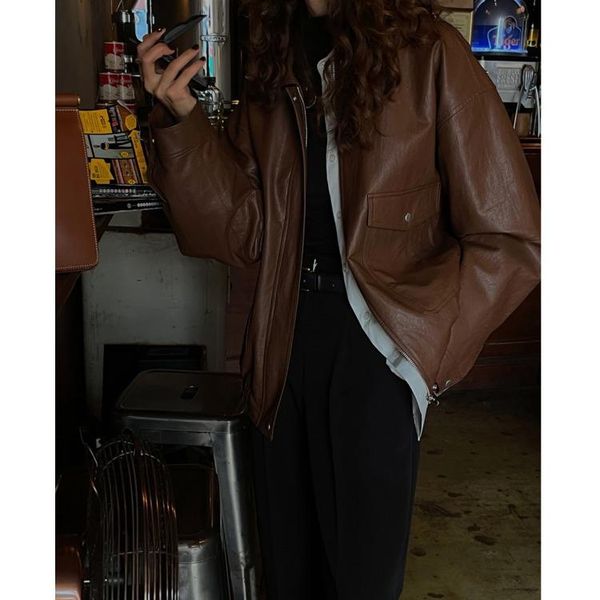 

women's leather & faux jacket a047, Black