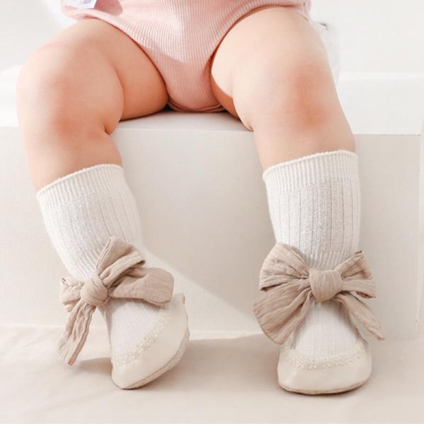 

socks bows baby girl shoes autumn non-slip floor soft rubber sole toddler kids with soles, Pink;yellow
