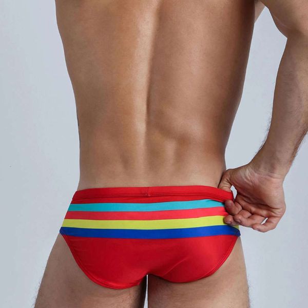 

mens swimwear bikini sponge pad rainbow stripes swimming surf briefs quick dry beach shorts gay male bathing swim trunks