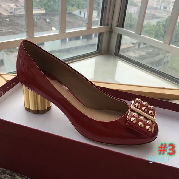 

classic mid heeled boat shoes designer luxury leather occupation high heels shoes round head metal button woman dress shoes 9947, Black