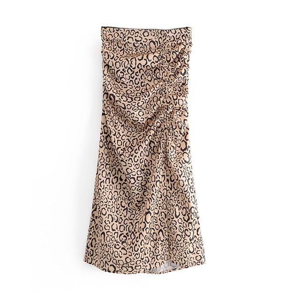 

puwd women high waist skirt summer fashion ladies street female leopard print irregular drawstring 210522, Black