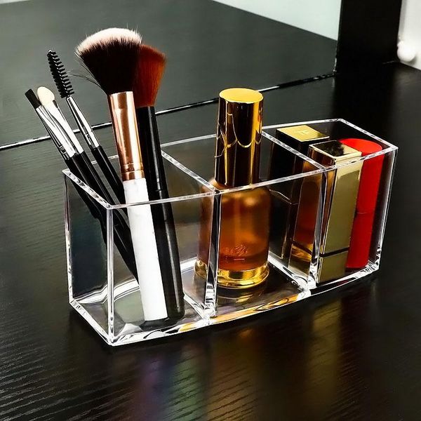 

transparent makeup brush holder organizer 1/2/3 holes plastic desk table cosmetic storage case jewelry box container boxes & bins
