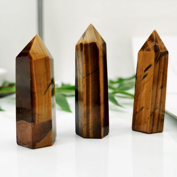 

decorative objects & figurines 1pc natural yellow tiger eye quartz crystal point tower healing stone energy ore mineral obelisk home decor o