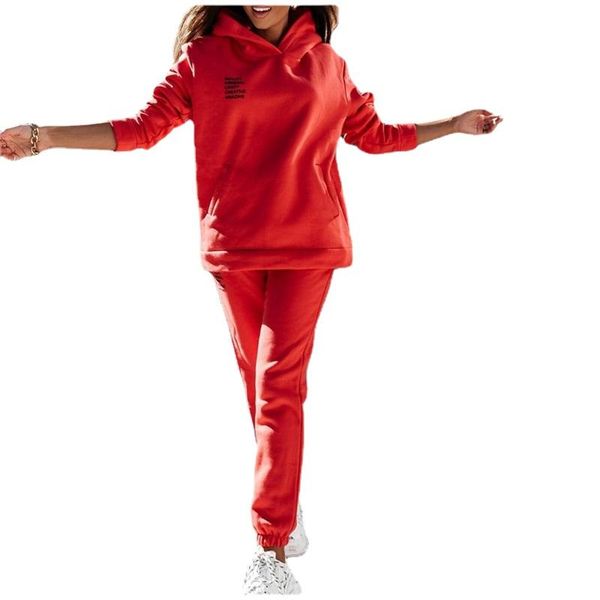 

women's two piece pants fleece thin tracksuit suit 2021 autumn winter print loose casual hoodies long sleeve sets female sport 2 set, White