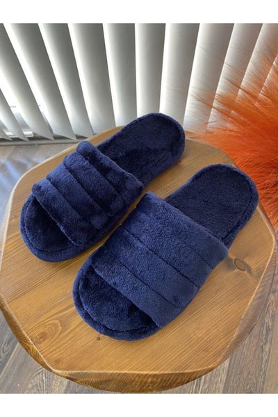 

women's navy blue soft home slipper slippers, Black