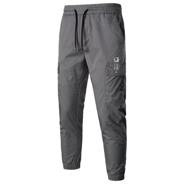 

men's pants workwear multi-pocket jogging tethered casual embroidered cargo, Black