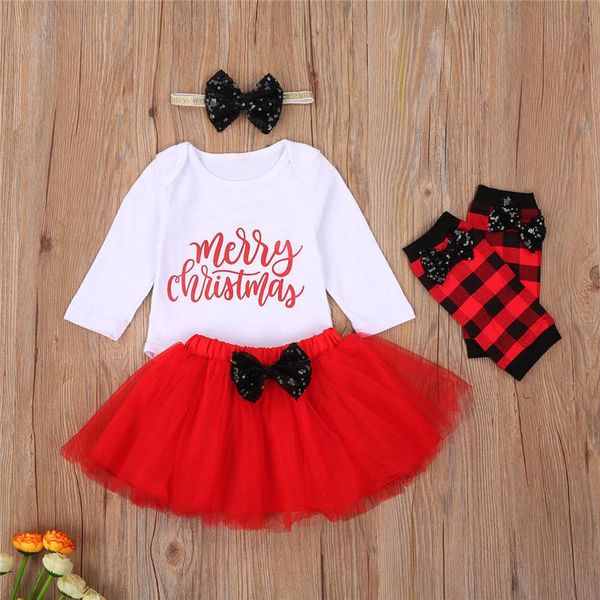 

clothing sets little girls christmas dress set, children letter print long sleeve bow yarn short skirt hair band and leg cover, White