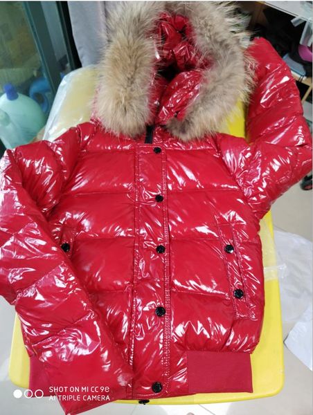 

women short down jacket detachable fur hood puffy coat designer lady shiny nylonside pockets zipper winter warm black outwear