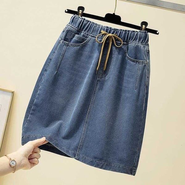 

skirts women summer korean style elegant blue lace-up jean skirt casual high wasit all match denim plus size 4xl 75qr, Black