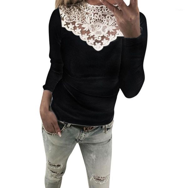 

winter women blouses lace girl shrits womens long sleeve o neck patchwork female fashion blouse pullover women's & shirts, White