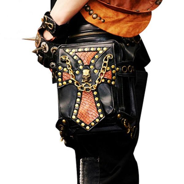 

women steampunk bags gothic waistbags packs retro rock leather fashion shoulder messenger leg female punk wind backpack waist