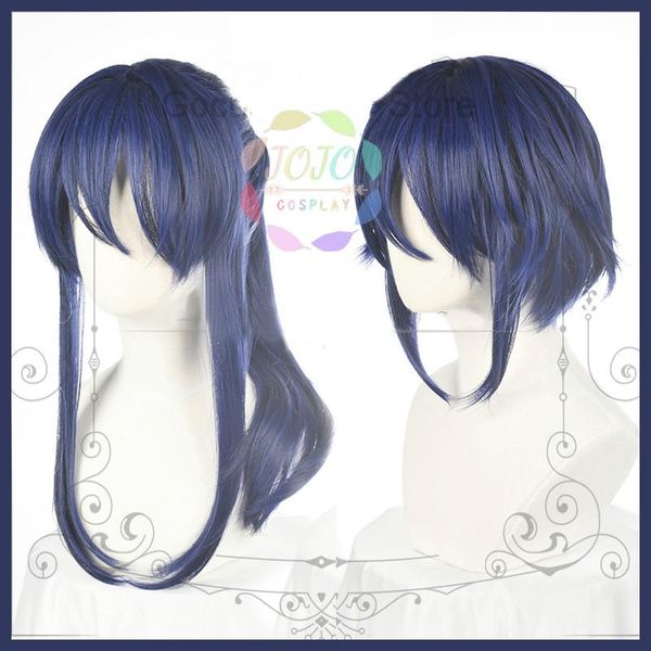 

party masks idolish7 banri ogami dark blue short / long ponytail cosplay heat resistant synthetic hair halloween carnival + wig cap
