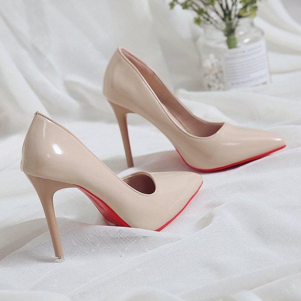 

dress shoes 2021 sell classic women pointed toe pumps patent leather high heels boat party wedding zapatos mujer red, Black