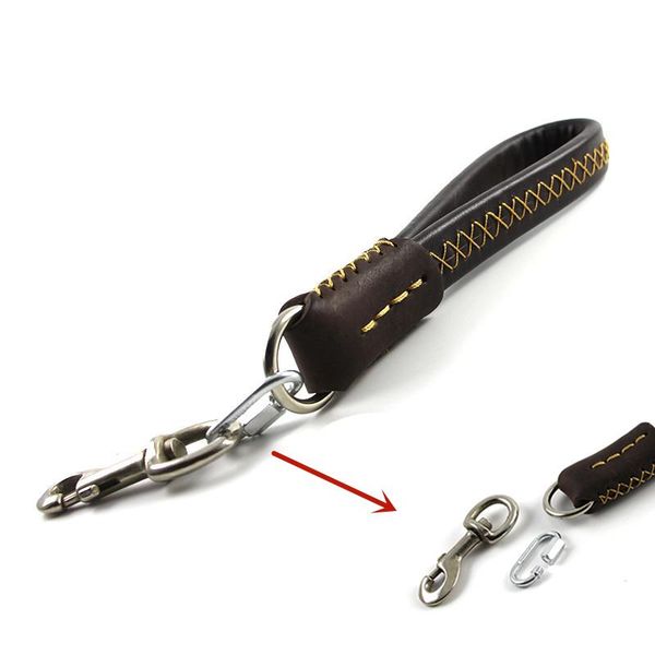 

dog collars & leashes genuine leather short leash lead padded handle heavy duty medium large with removable hook