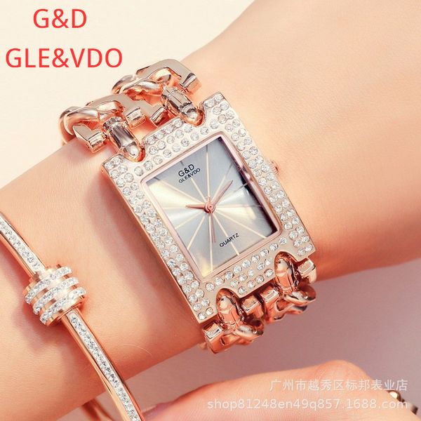 

g & d gesden two chain inlaid english women's watch non mechanical, Slivery;brown