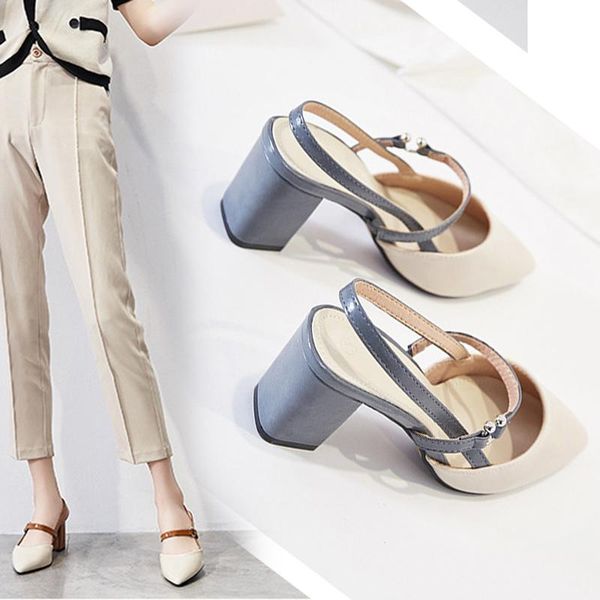 

ladies pointed high heels fashion shoes baotou style sandals, Black