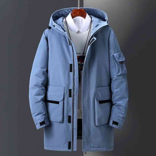 

down jacket men's long 2021 new thickened winter trend handsome fashion brand work coat, Black