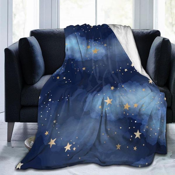 

flannel blanket gold constellations stars clouds ultra-soft micro fleece for bathrobe sofa bed travel home spring fall blankets