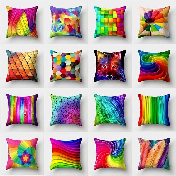 

cushion/decorative pillow fashion rainbow 3d printed polyester upholstery geometric feather sofa car cushion