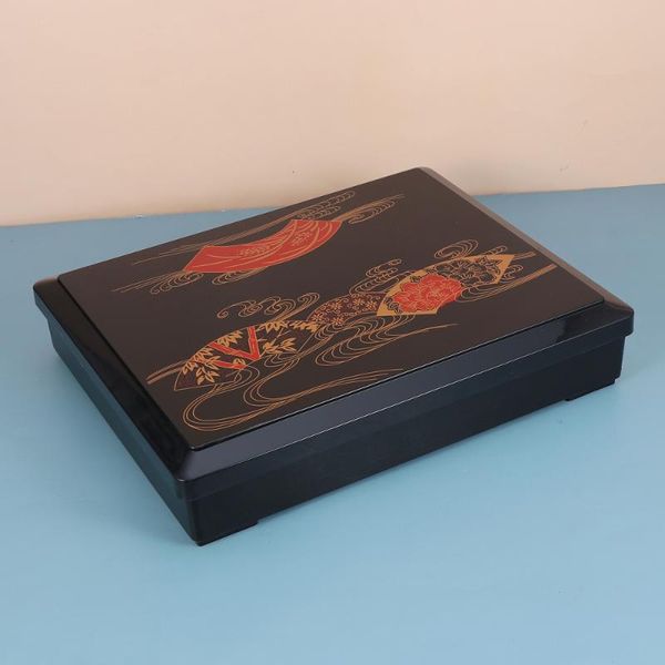 

dinnerware sets 1 pc medium-sized japanese meal prep containers sushi box bento for business meals (wood grain cover bla