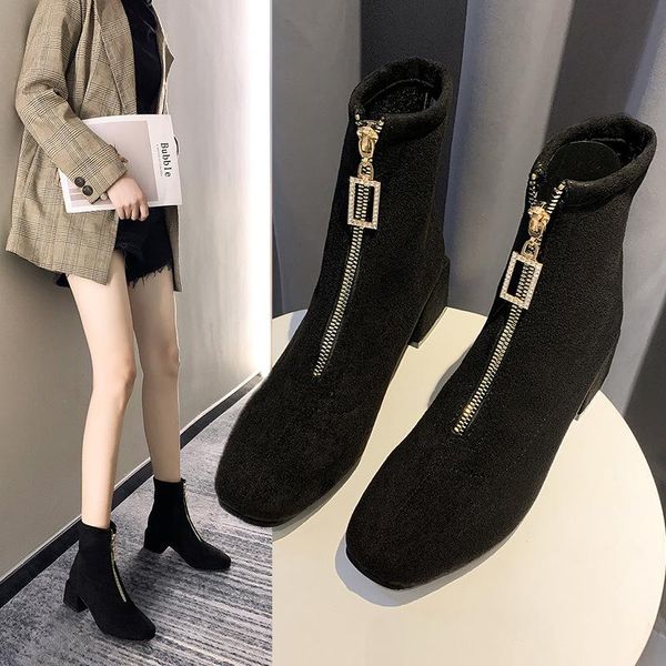 

autumn and winter ladies ankle boots fashion high-heel wedges suede casual black women's shoes