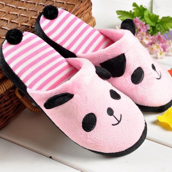 

winter warm slippers lovely cartoon panda home floor soft stripe women shoes, Black