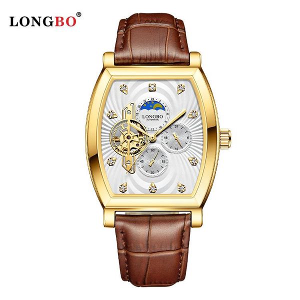 

wristwatches longbo 83288 man automatic mechanical watch classic good quality wholesale water resistant leather, Slivery;brown