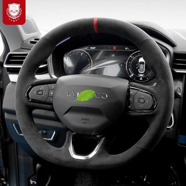 

auto alcantara steering wheel cover for lynk&co 01 02 03 suede hand-sewn grip cover auto parts car accessories interior
