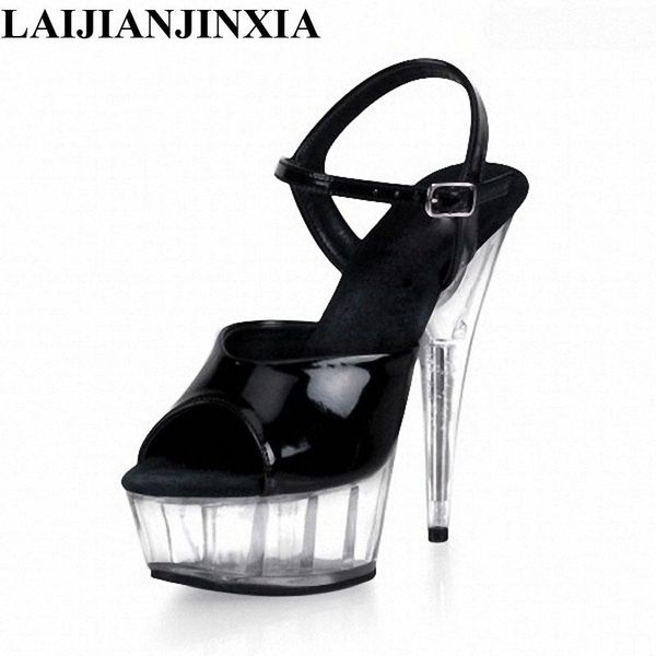 

dress shoes laijianjinxia sandals women leather platform 15cm high heels woman summer buckle lady handmade, Black