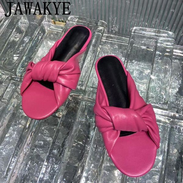 

pink ladies flat slippers summer knotted leather shoes casual outdoor slides different color brand women, Black