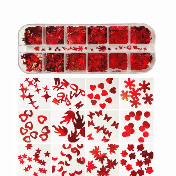 

12 grids heart nail glitter flakes 3d sweet sequins design nail artdecals valentines day decorations manicure brillo de unas de corazon, Silver;gold