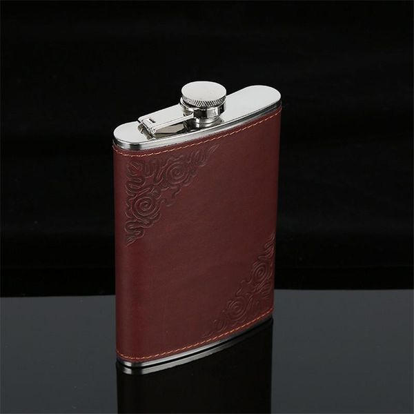 

hip flasks alalinong 9 oz portable flask stainless steel covered with wine red pu leather male pocket drinkware one funnel