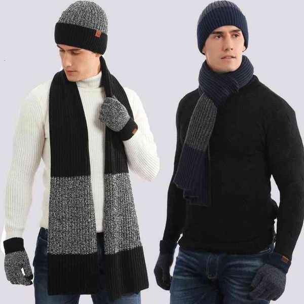 

hat men's and women's scarf glove three piece gift set, Blue;gray