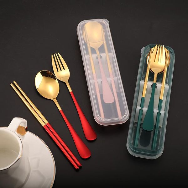 

stainless steel portable chopsticks spoon set three piece tableware gift kitchen accessories dinnerware sets