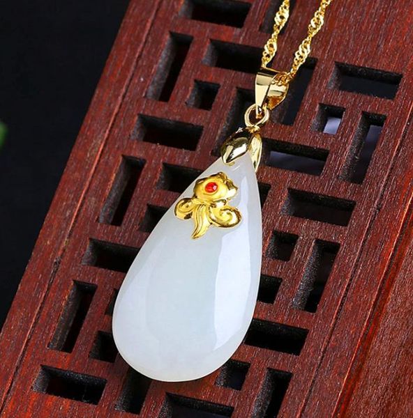 

lockets gold inlaid jade and pendant 3d white rose necklace pendanth55#, Silver