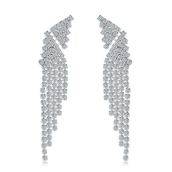 

stud european and american fashion exaggerated long earrings cross-border explosive rhinestone hollow tassel yiwu small jewe, Golden;silver