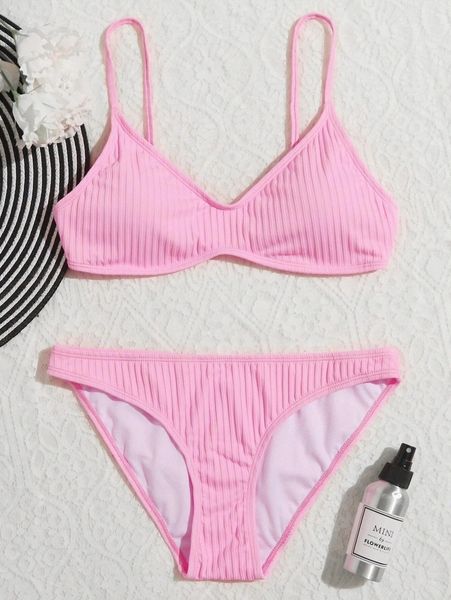 

plain rib bikini swimsuit 65s4#, White;black