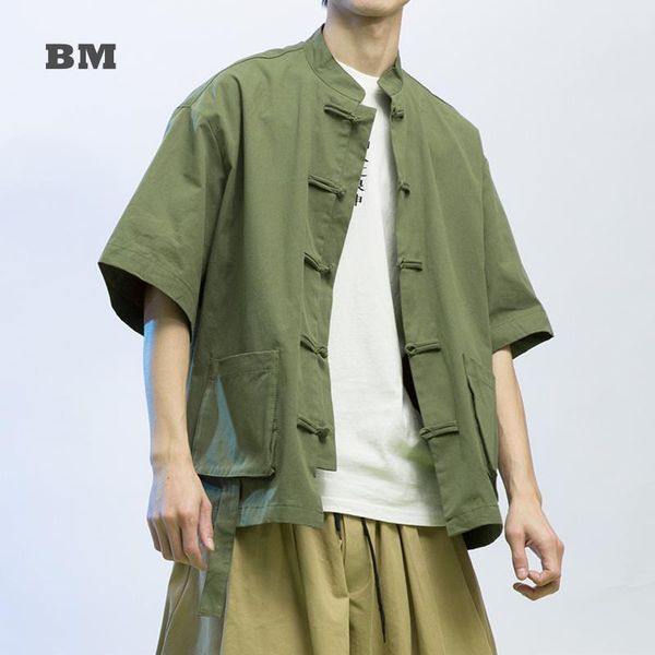 

men's casual shirts summer tai chi uniform chinese traditional costumes short sleeve shirt men clothing 2021 plus size harajuku butt, White;black