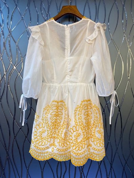 

dress summer fashion club ladies v-neck color block yellow embroidery string deco casual white dress mini, Black;gray