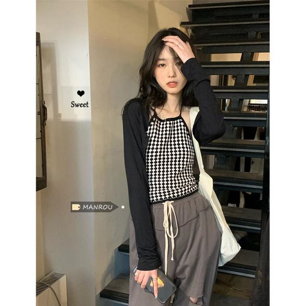 

women's two piece pants pure desire wind lattice open back hanging neck suspender vest wear summer thin spice girl slim fit sleeveless, White
