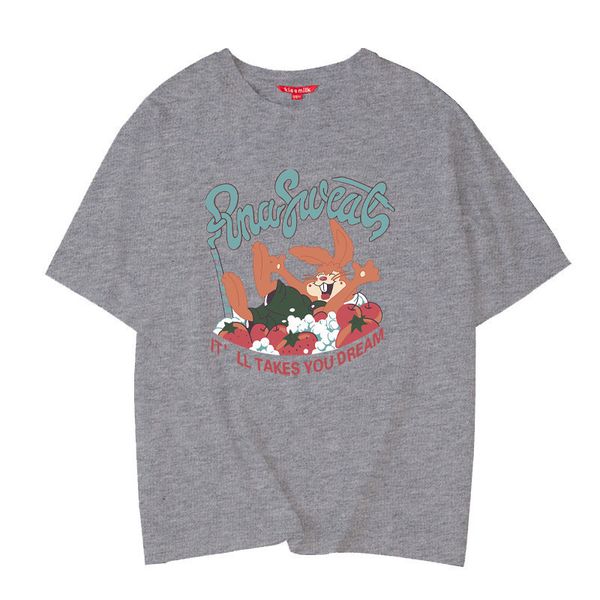 

k101 summer new cartoon cute rabbit print loose large t-shirt, White