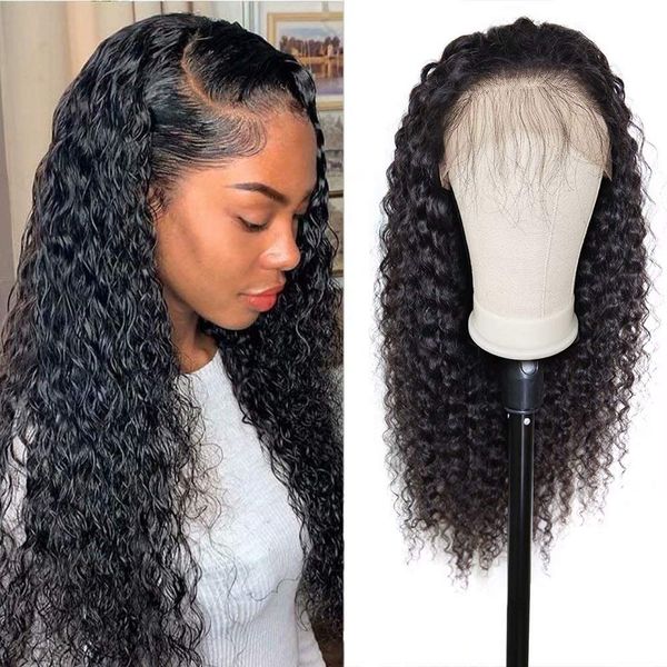 

pre-plucked black human hair curly wave lace front wig 360 frontal wigs, Black;brown