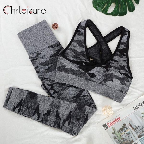 

yoga outfit chrleisure 2pcs camo set women sports wear gym fitness booty leggings + sport bra suit camouflage tracksuit