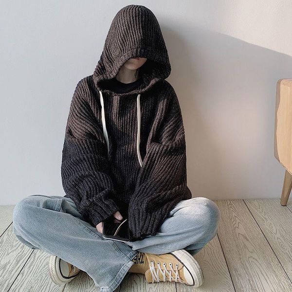 

men's hoodies & sweatshirts hong-kong style hooded sweater men's autumn-winter lethargic loose trendy sweaters male korean fashion, Black