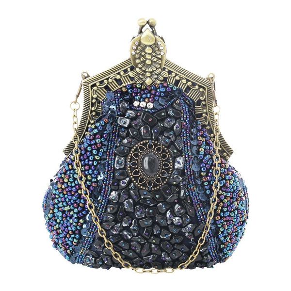 

vintage evening bag heavy embroidery beaded luxury women party clutch purse jade chain handbag wedding bags