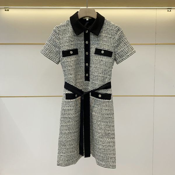 

dress fadan  family french elegant little fragrance celebrity style polo neck woven lace up for women in summer, White;black