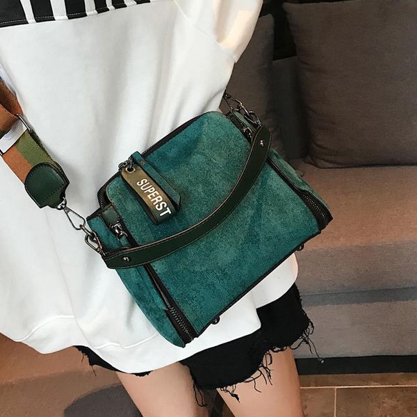 

evening bags matte suede female shoulder scrub pu leather messenger hand bag retro tote handbags wide strap frosted women crossbody