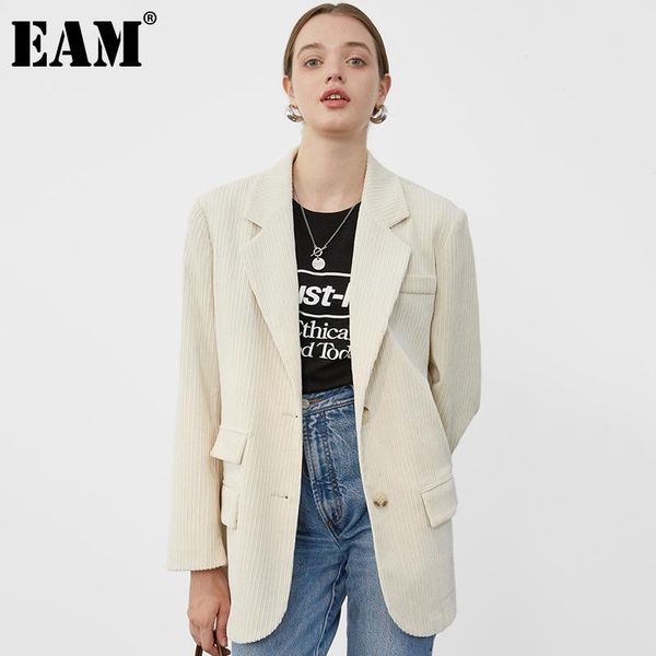 

women's suits & blazers [eam] women beige striped oversized brief blazer lapel long sleeve loose fit jacket fashion tide spring autumn, White;black