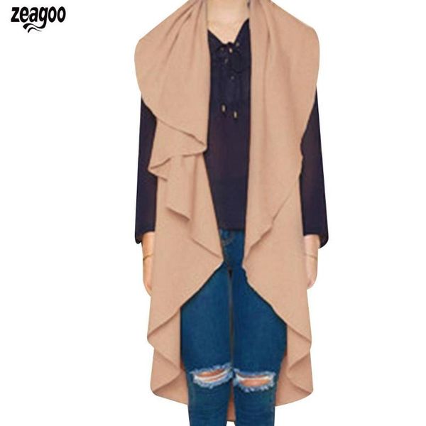 

women's vests women casual turn-down collar loose asymmetrical solid loose, hem shawl pocket coat spring/fall, Black;white