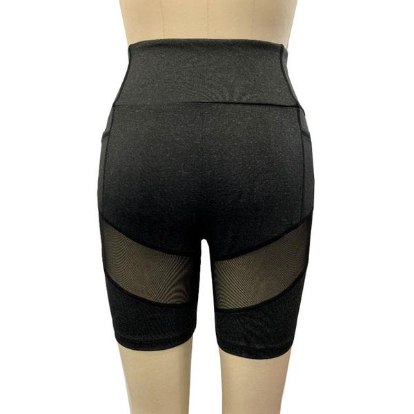 

women's leggings 2021 summer women short high waist solid color mesh patchwork pockets skinny female casual legging, Black